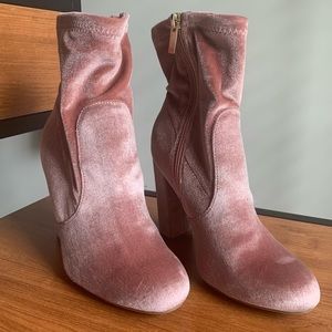 Pink Velvety Sock Ankle Boots